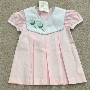 NWT Beaufort Bonnet Company pink Bunny Phipps Frock with Tulips appliqué